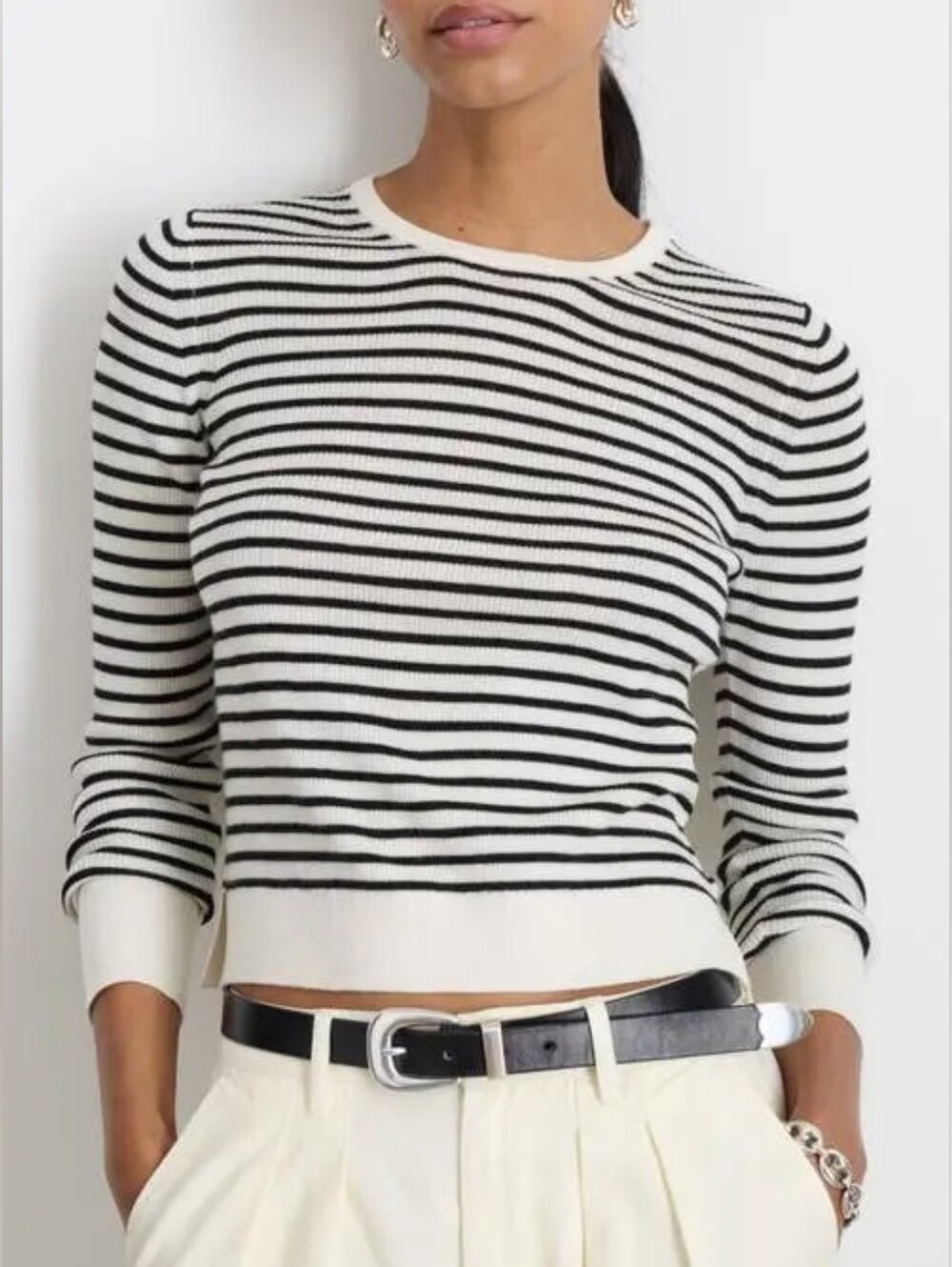 Alex Mill Ivory And Black Striped Ava Fine Gauge Wool Sweater